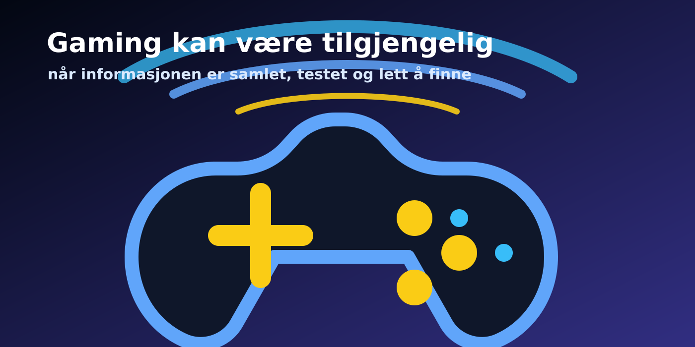 Illustrasjon av en spillkontroller som symboliserer tilgjengelig gaming.